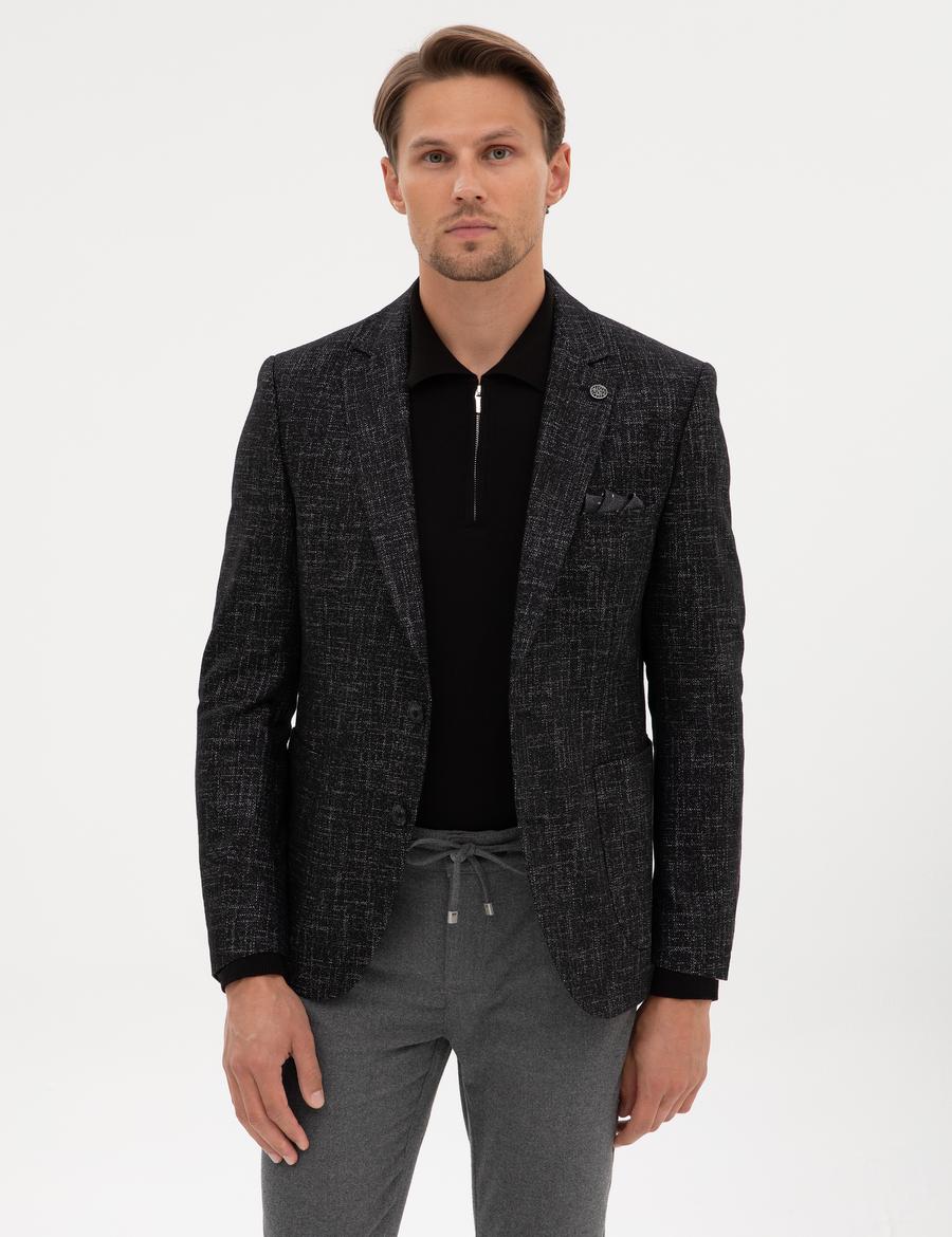 Siyah Ex. Slim Fit Yün Karışımlı Ceket