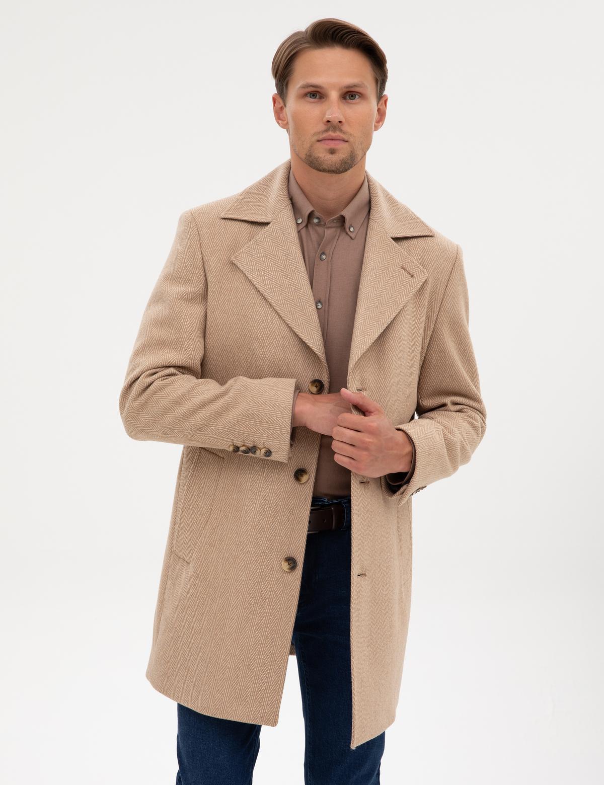 Kahverengi Yün Karışımlı Balıksırtı Palto - 50312684023