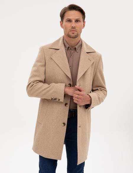 Kahverengi Yün Karışımlı Balıksırtı Palto - 50312684023