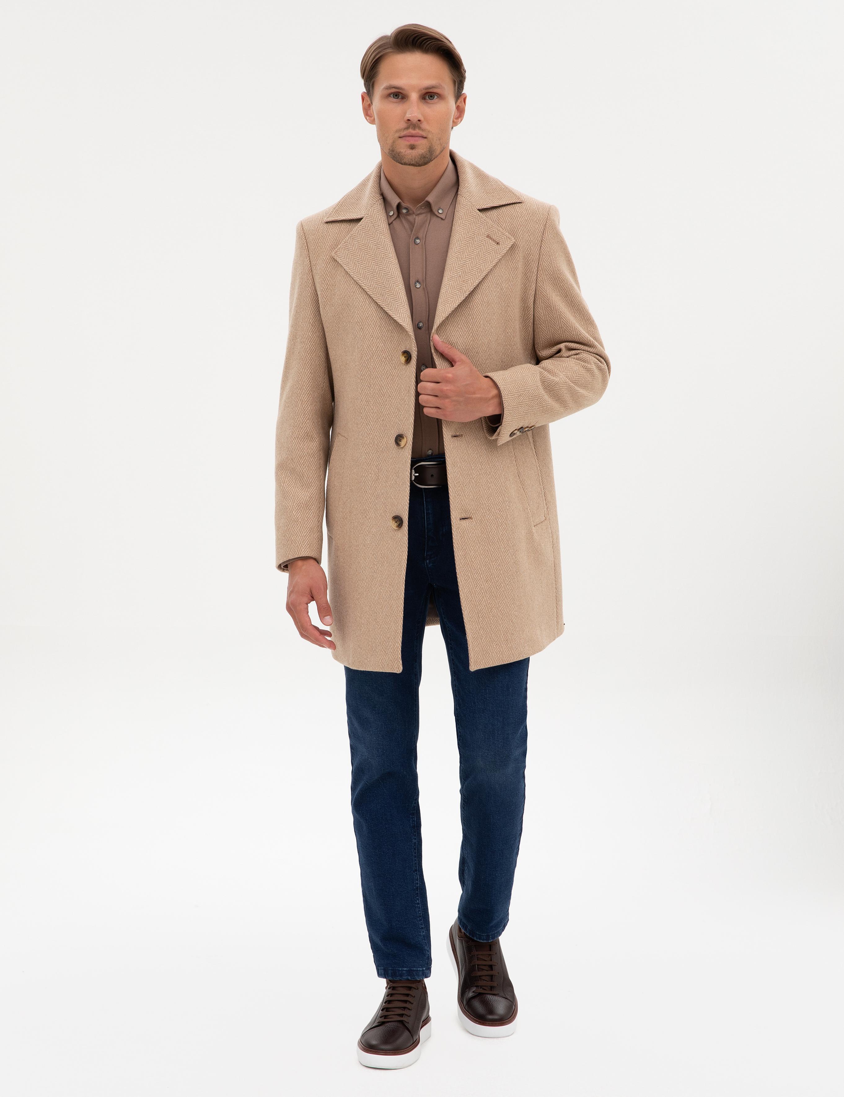 Kahverengi Yün Karışımlı Balıksırtı Palto