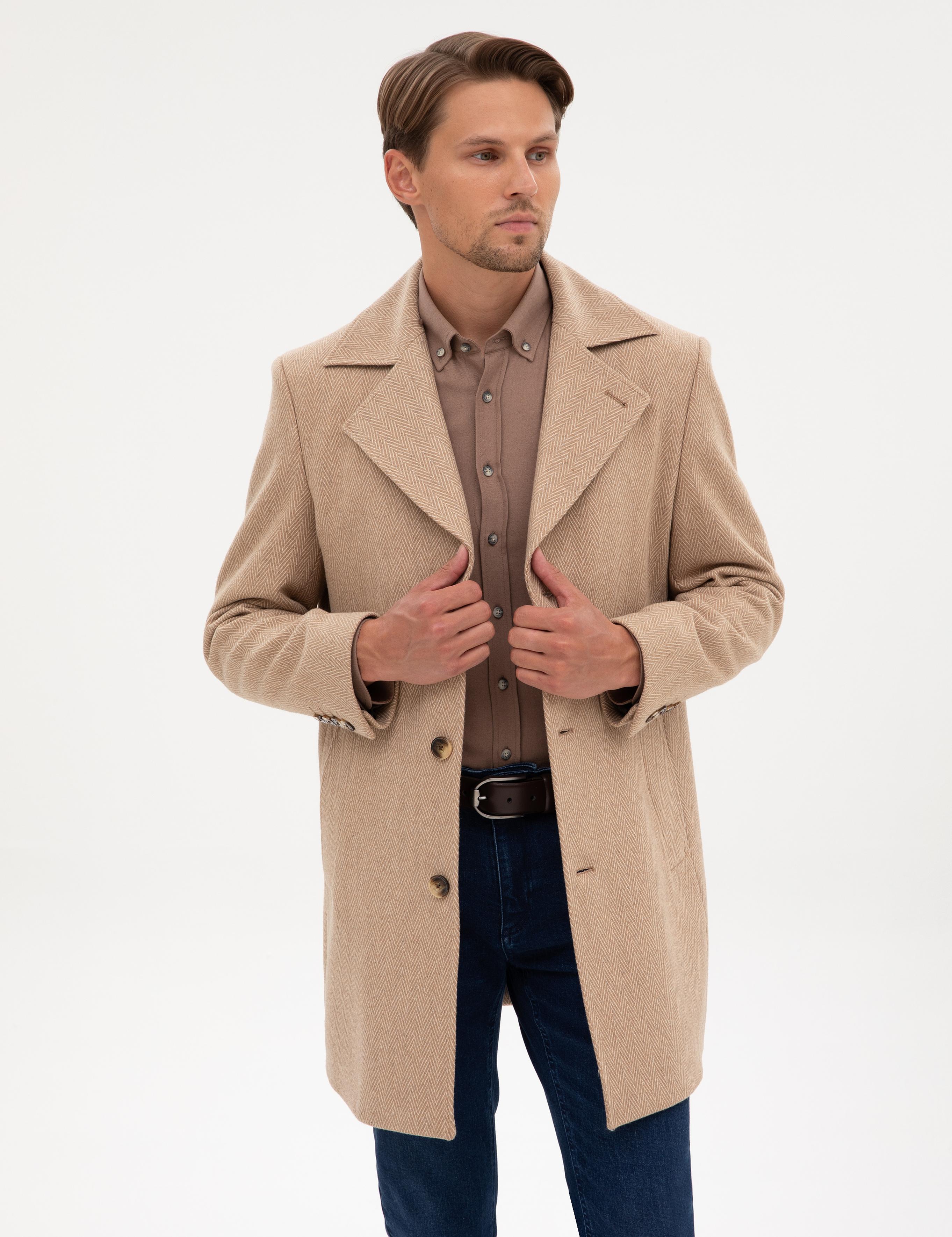 Kahverengi Yün Karışımlı Balıksırtı Palto