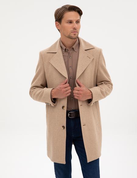 Kahverengi Yün Karışımlı Balıksırtı Palto - 50312684023