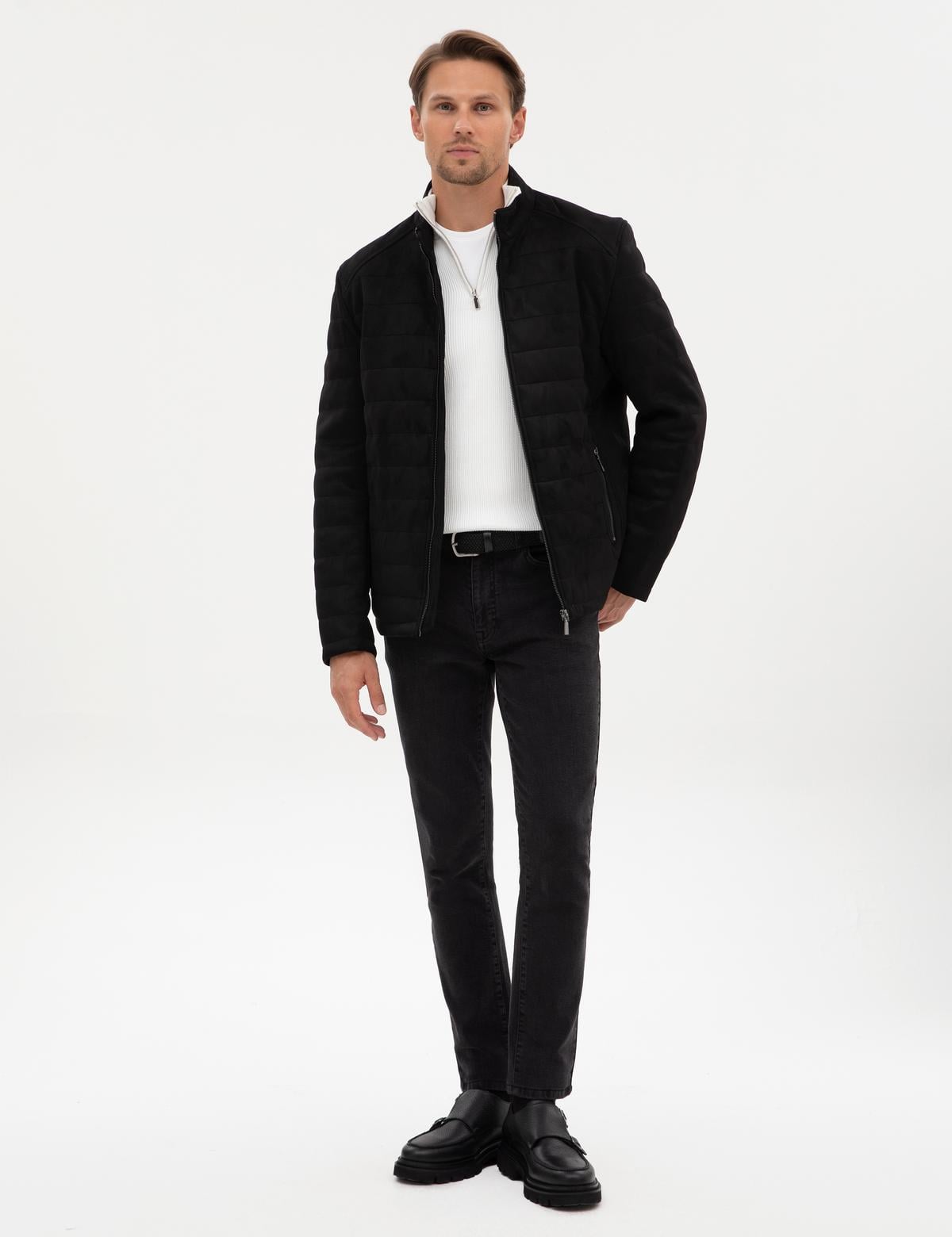 Siyah Suni Deri Ceket - 50318154003