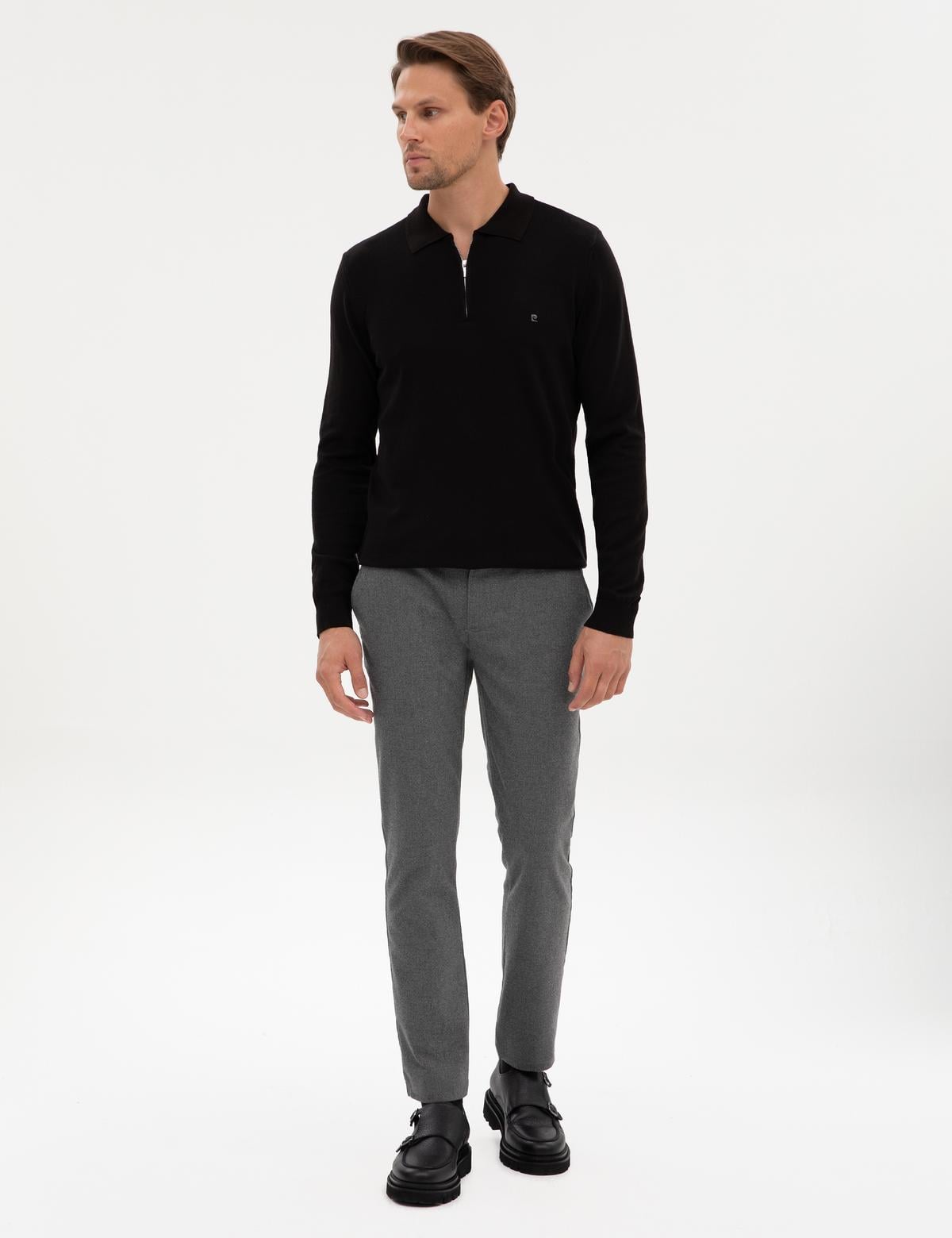 Gri Slim Fit Beli Lastikli Kordonlu Kanvas Pantolon - 50317246065