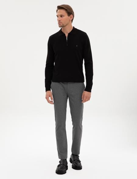 Gri Slim Fit Beli Lastikli Kordonlu Kanvas Pantolon - 50317246065