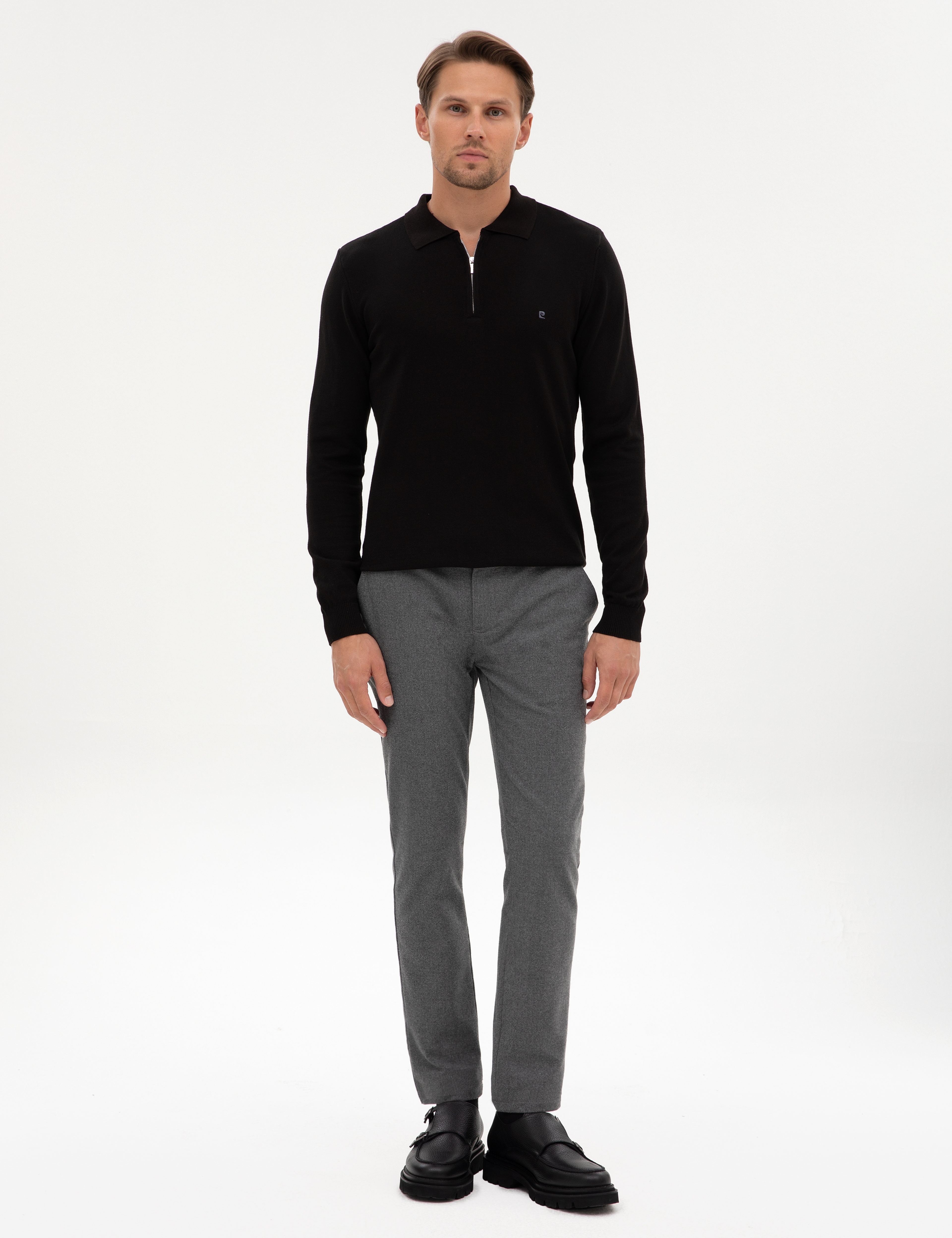 Gri Slim Fit Beli Lastikli Kordonlu Kanvas Pantolon - Image 1