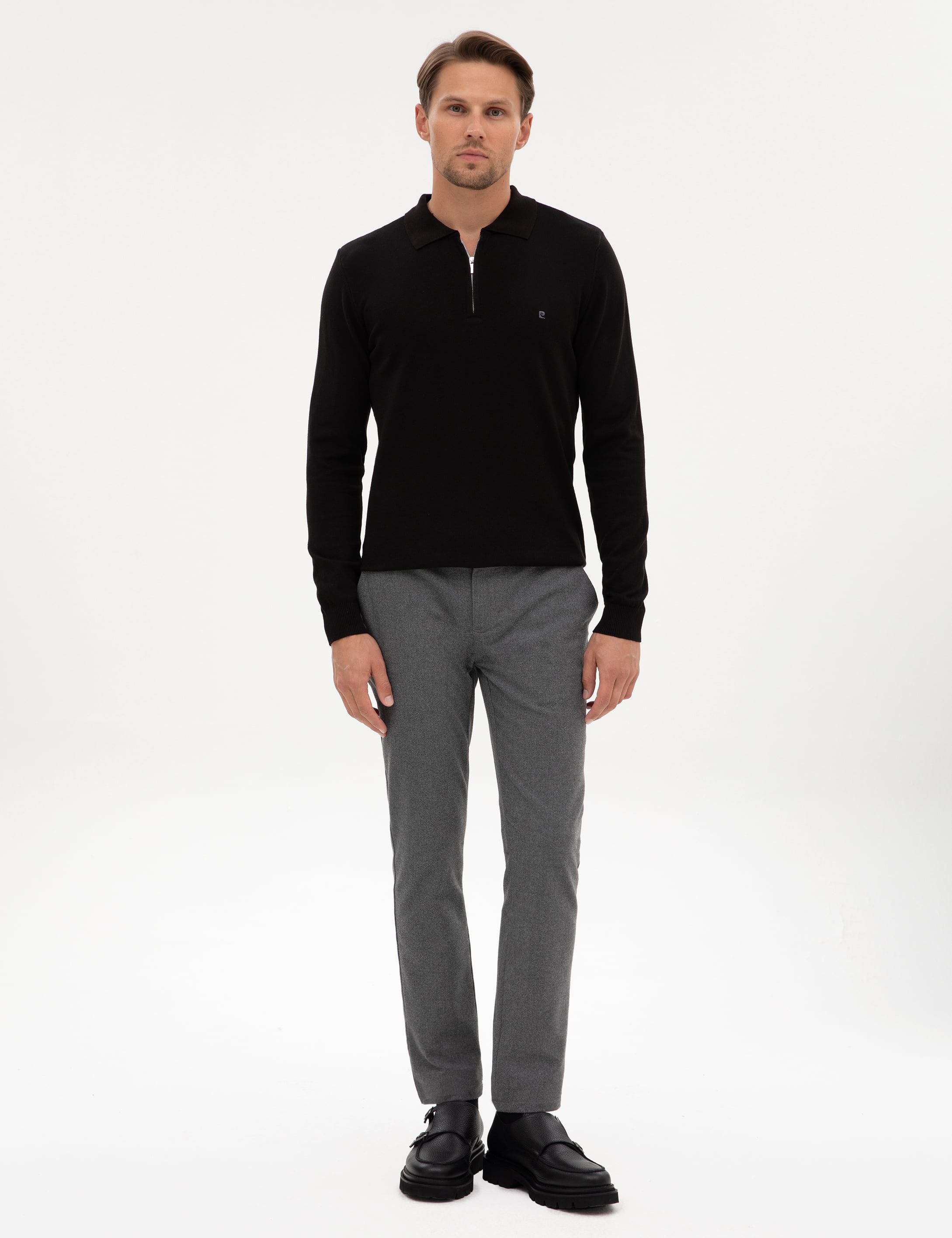 Gri Slim Fit Beli Lastikli Kordonlu Kanvas Pantolon
