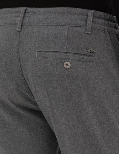 Gri Slim Fit Beli Lastikli Kordonlu Kanvas Pantolon