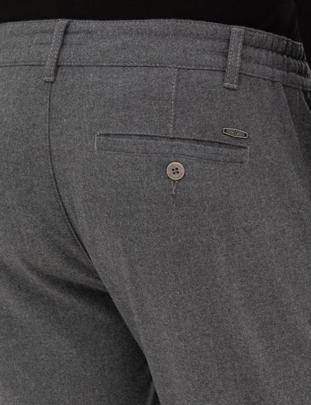 Gri Slim Fit Beli Lastikli Kordonlu Kanvas Pantolon - 50317246065