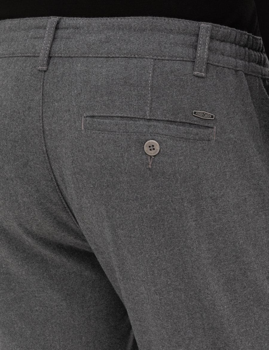 Gri Slim Fit Beli Lastikli Kordonlu Kanvas Pantolon