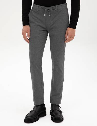 Gri Slim Fit Beli Lastikli Kordonlu Kanvas Pantolon
