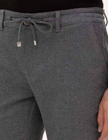 Gri Slim Fit Beli Lastikli Kordonlu Kanvas Pantolon