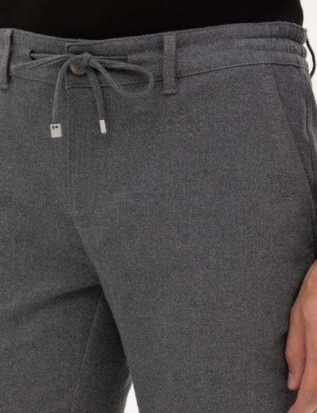 Gri Slim Fit Beli Lastikli Kordonlu Kanvas Pantolon - 50317246065