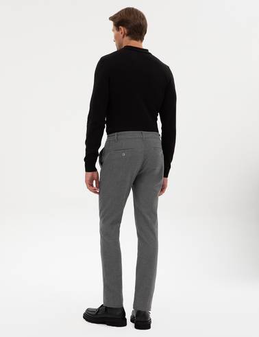 Gri Slim Fit Beli Lastikli Kordonlu Kanvas Pantolon