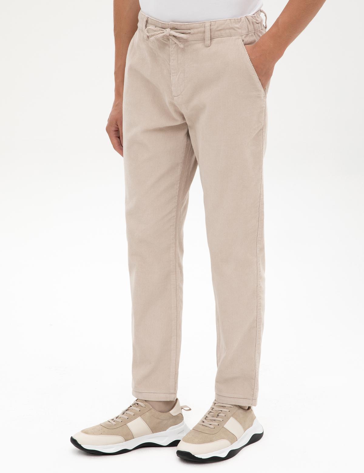 Bej Carrot Fit Beli Lastikli Kordonlu Kanvas Pantolon - 50315294028