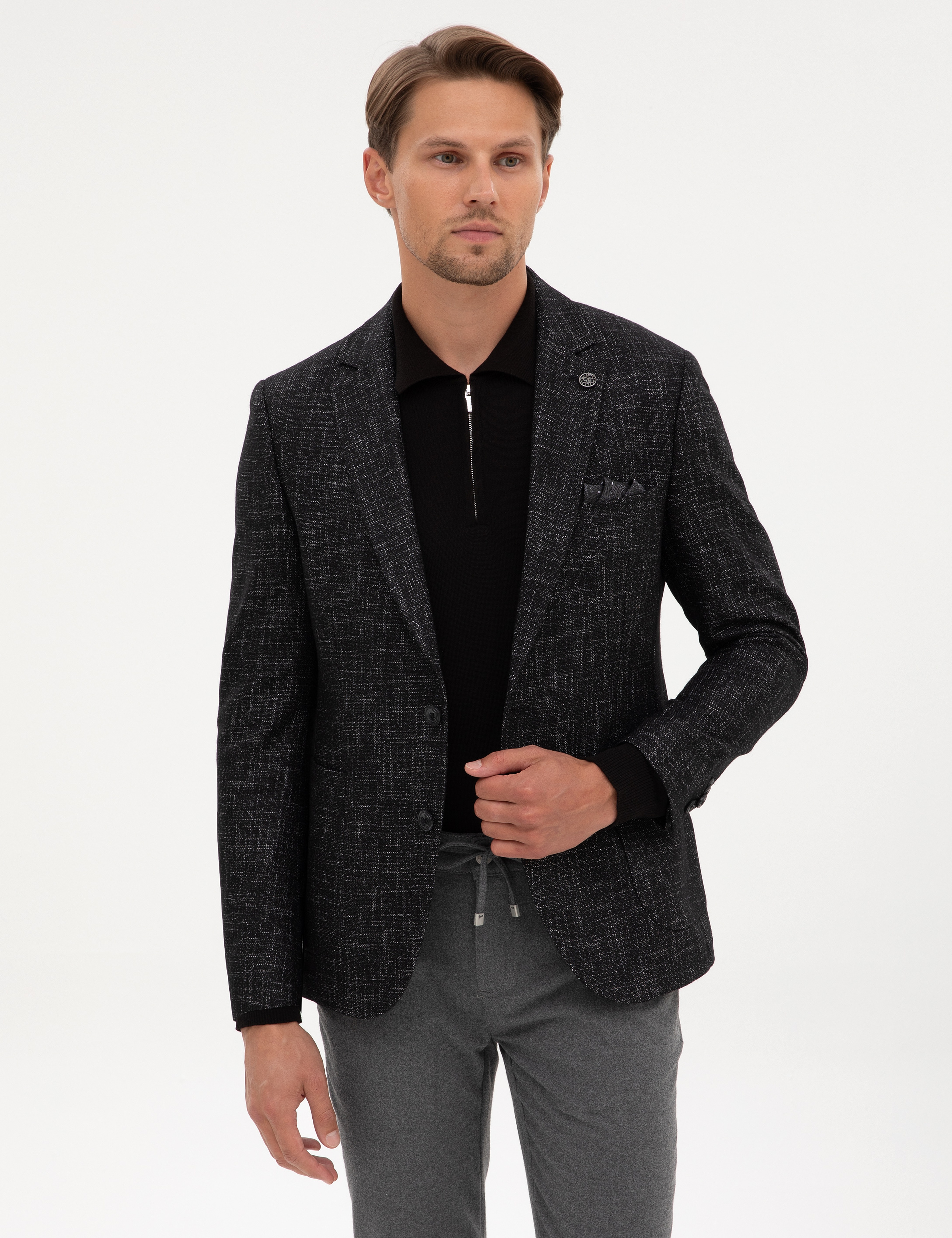 Siyah Ex. Slim Fit Yün Karışımlı Ceket
