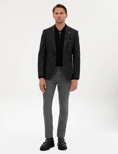 Siyah Ex. Slim Fit Yün Karışımlı Ceket