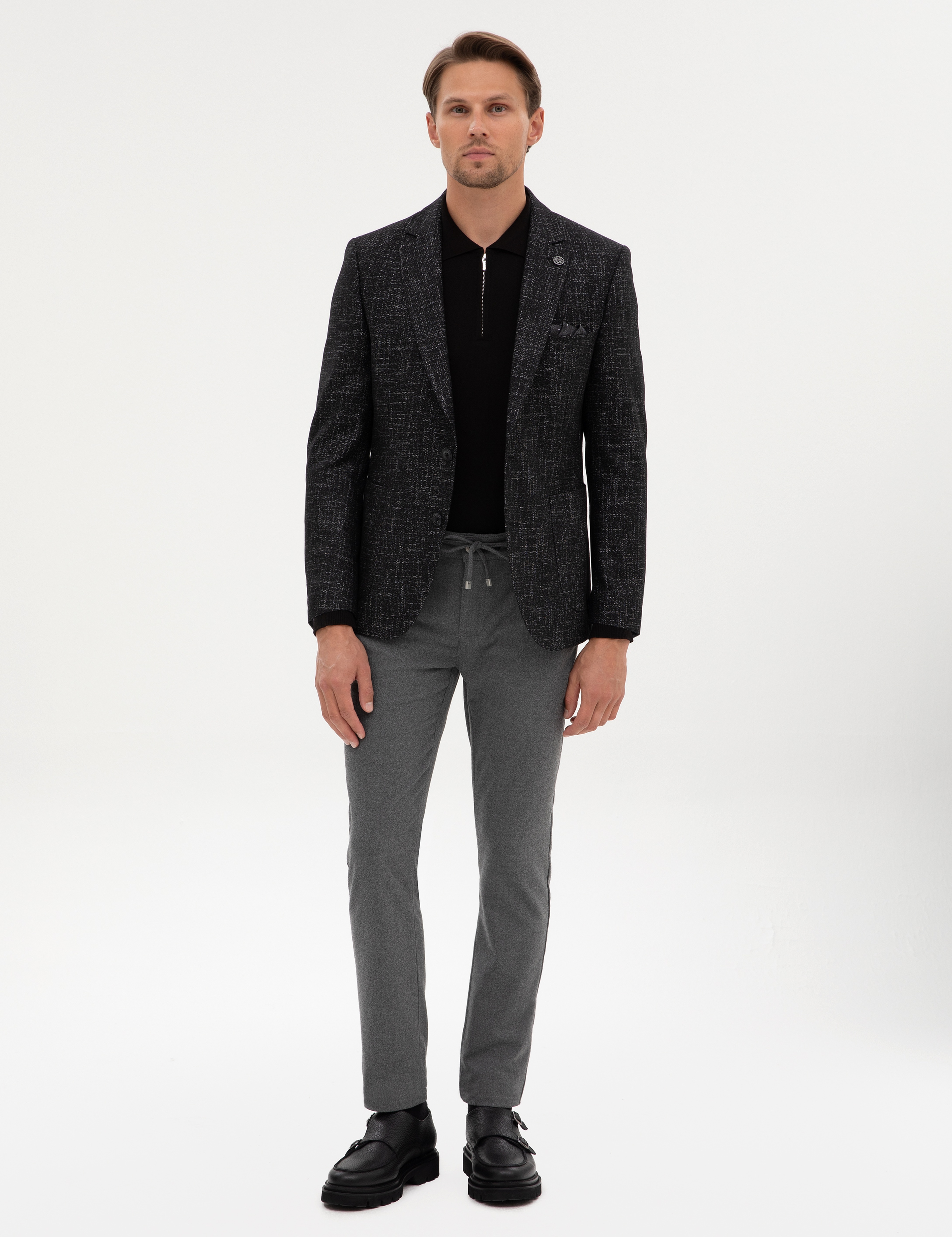 Siyah Ex. Slim Fit Yün Karışımlı Ceket - Image 4