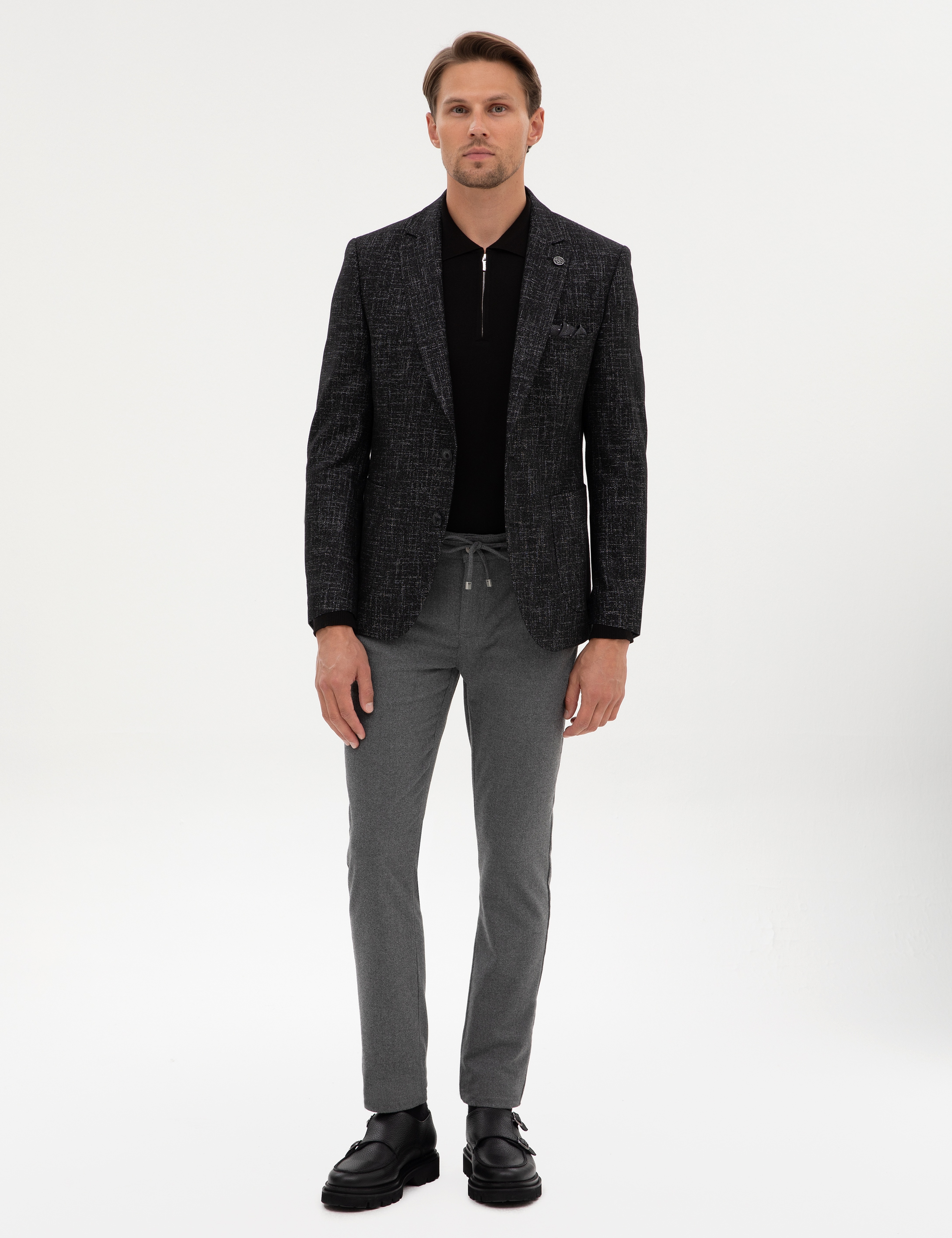 Siyah Ex. Slim Fit Yün Karışımlı Ceket