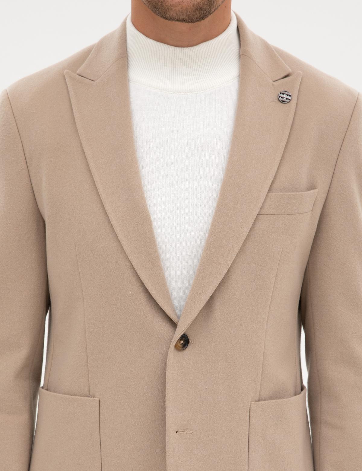 Bej Slim Fit Flanel Dokulu Ceket - 50317671074