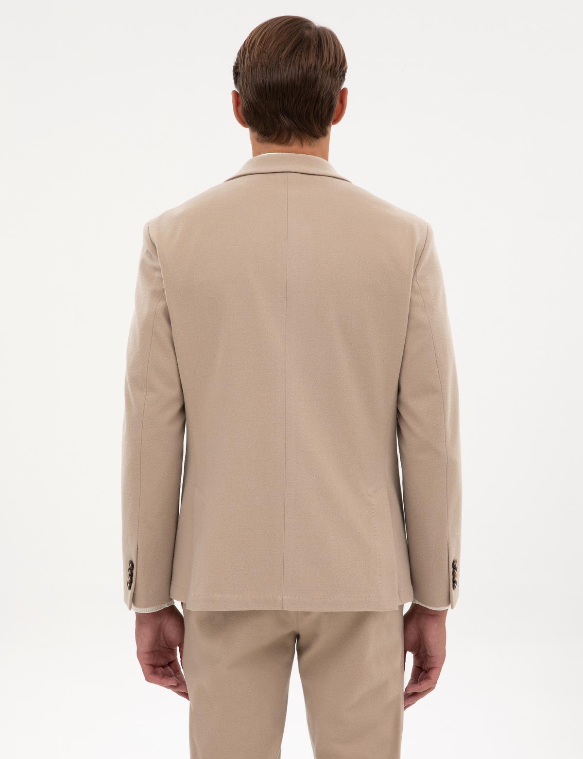 Bej Slim Fit Flanel Dokulu Ceket - 50317671074