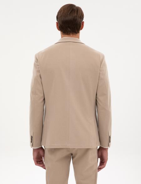 Bej Slim Fit Flanel Dokulu Ceket - 50317671074