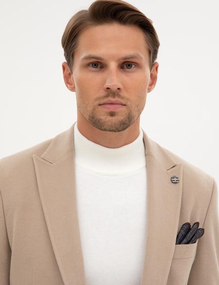 Bej Slim Fit Flanel Dokulu Ceket - 50317671074
