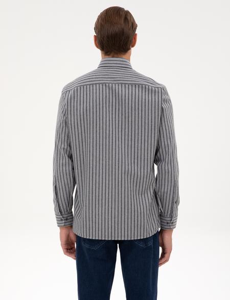 Gri Regular Fit Çizgili Uzun Kollu Gömlek - 50316710001