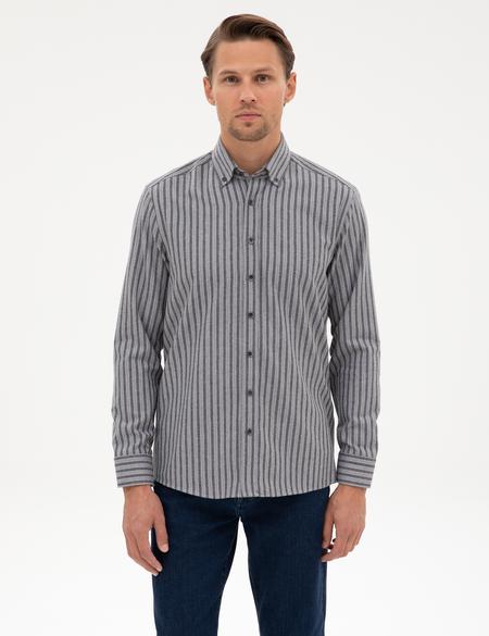 Gri Regular Fit Çizgili Uzun Kollu Gömlek - 50316710001