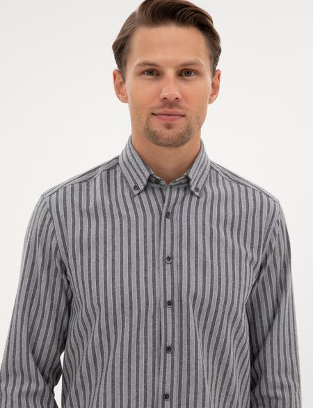 Gri Regular Fit Çizgili Uzun Kollu Gömlek - 50316710001