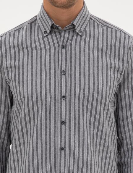 Gri Regular Fit Çizgili Uzun Kollu Gömlek - 50316710001