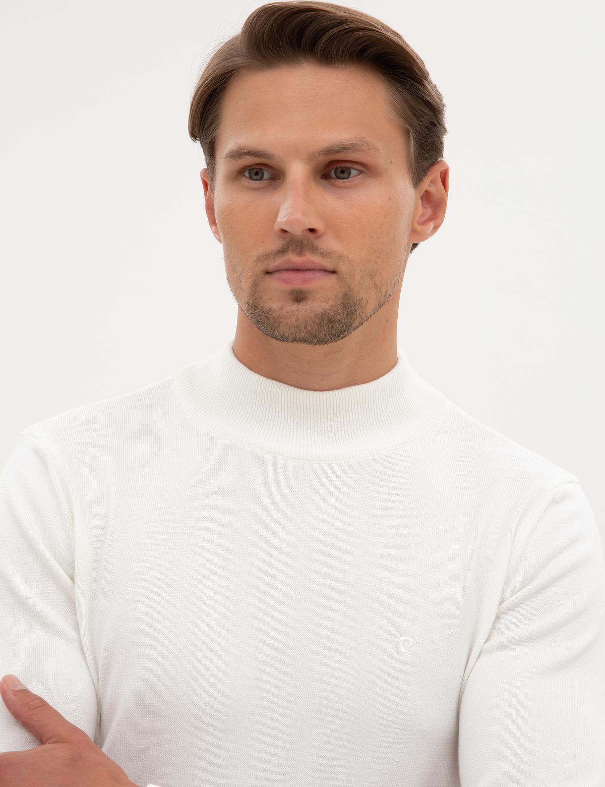 Ekru Slim Fit Yarım Balıkçı Yaka Basic Triko Kazak - 50315457001