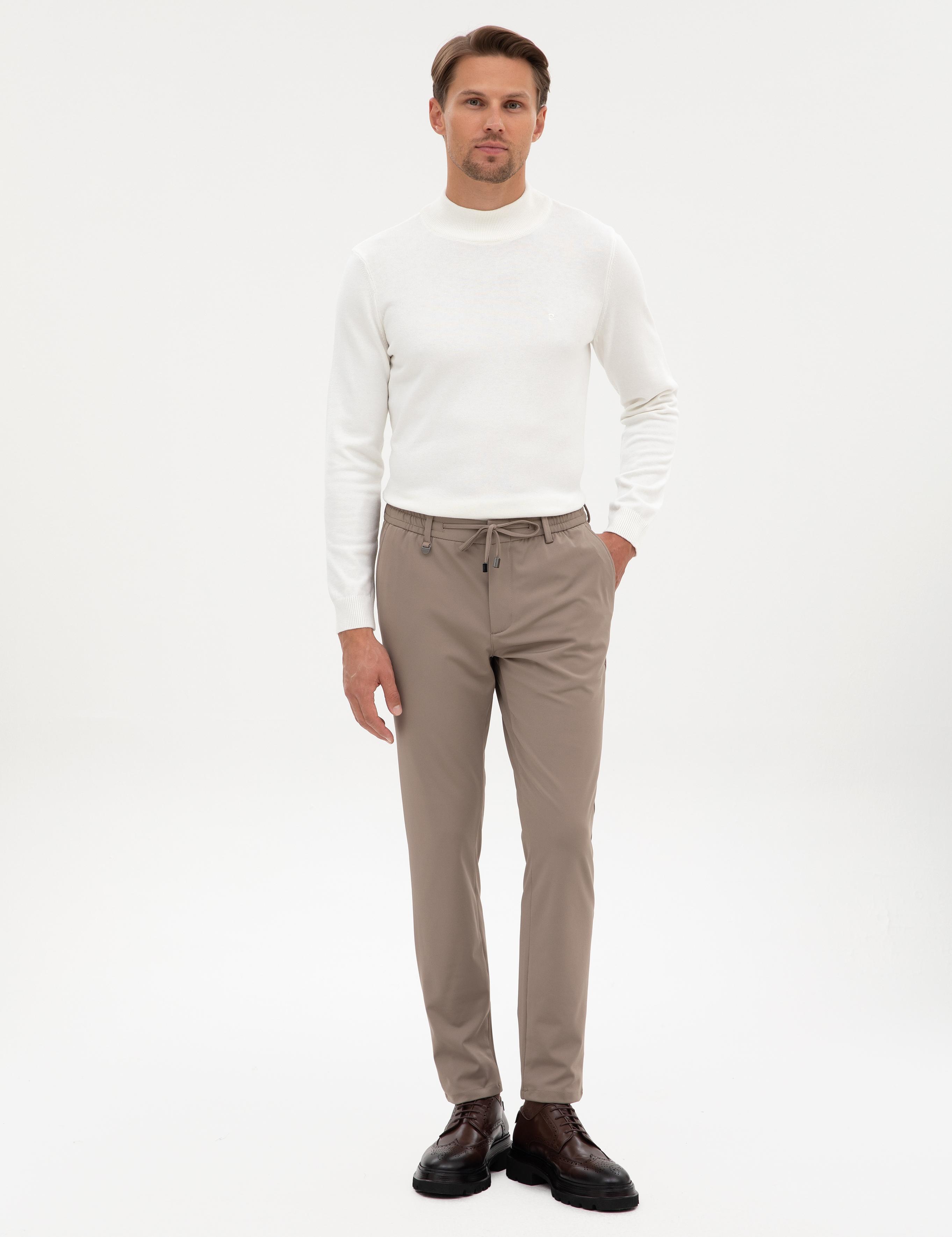 Ekru Slim Fit Yarım Balıkçı Yaka Basic Triko Kazak