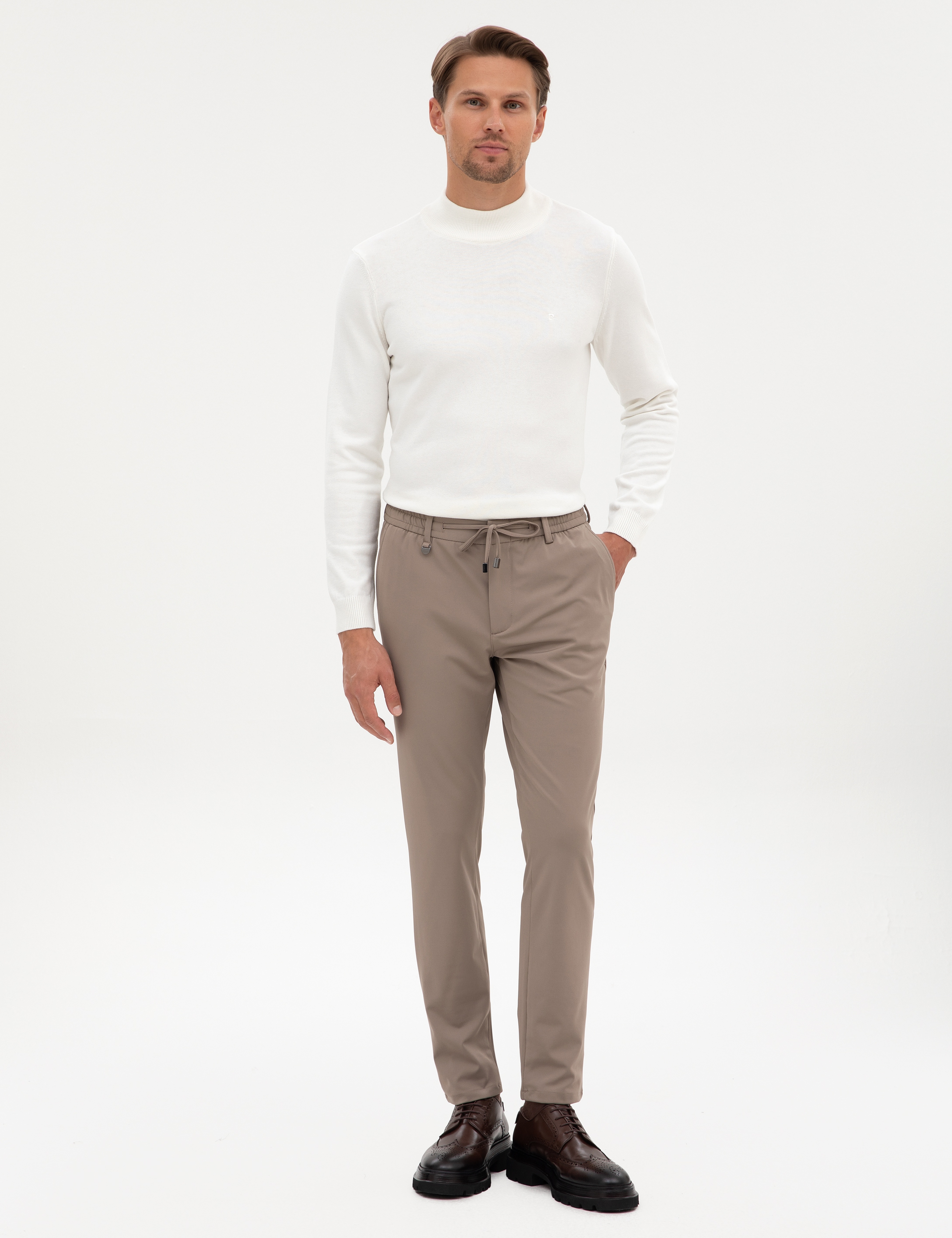 Ekru Slim Fit Yarım Balıkçı Yaka Basic Triko Kazak - Image 4