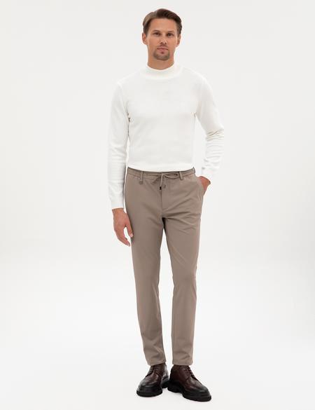 Ekru Slim Fit Yarım Balıkçı Yaka Basic Triko Kazak - 50315457001