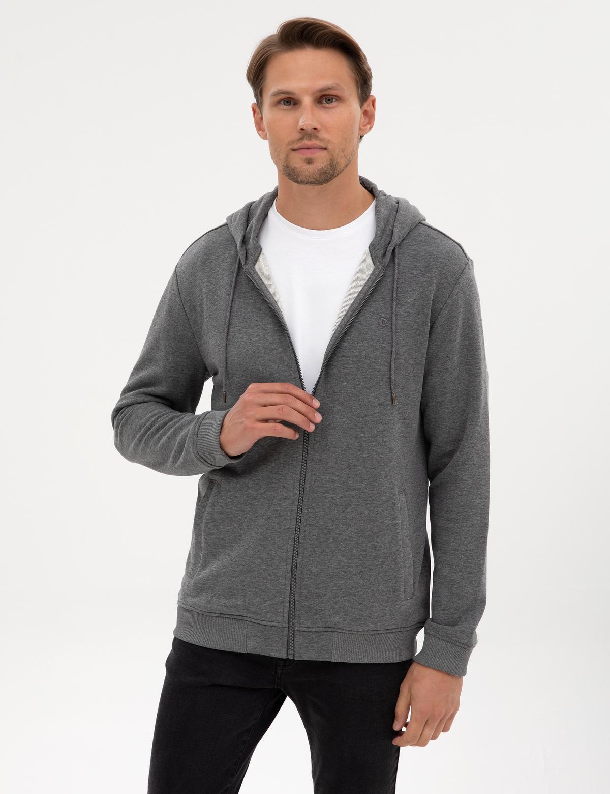 Antrasit Melanj Regular Fit Örme Hırka