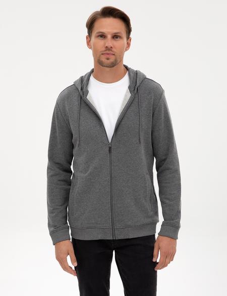 Antrasit Melanj Regular Fit Örme Hırka - 50317656015