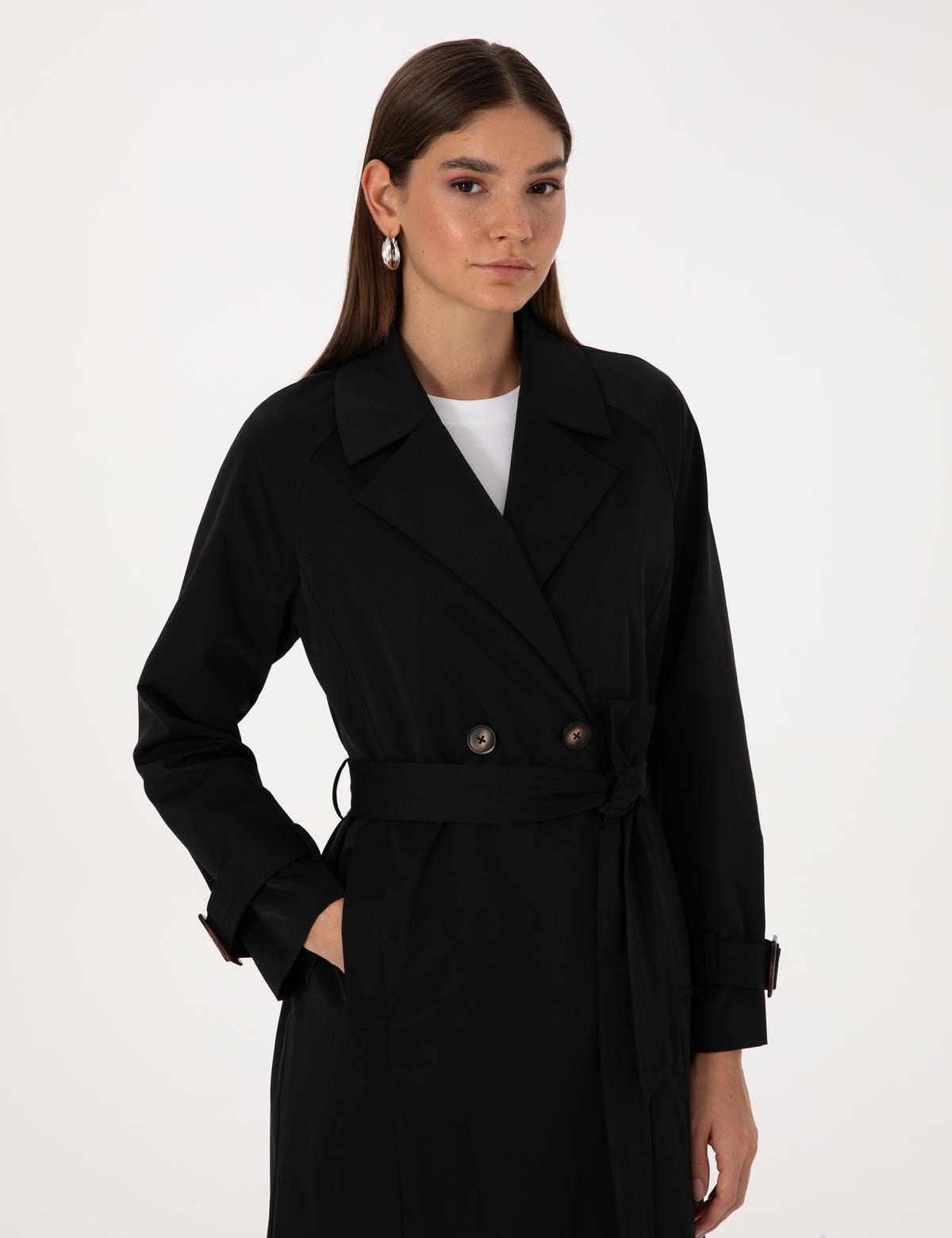 Siyah Kemerli Trençkot - 50314043010