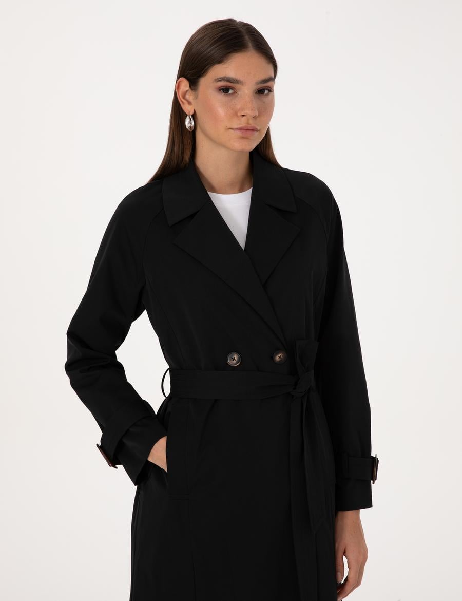 Siyah Kemerli Trençkot