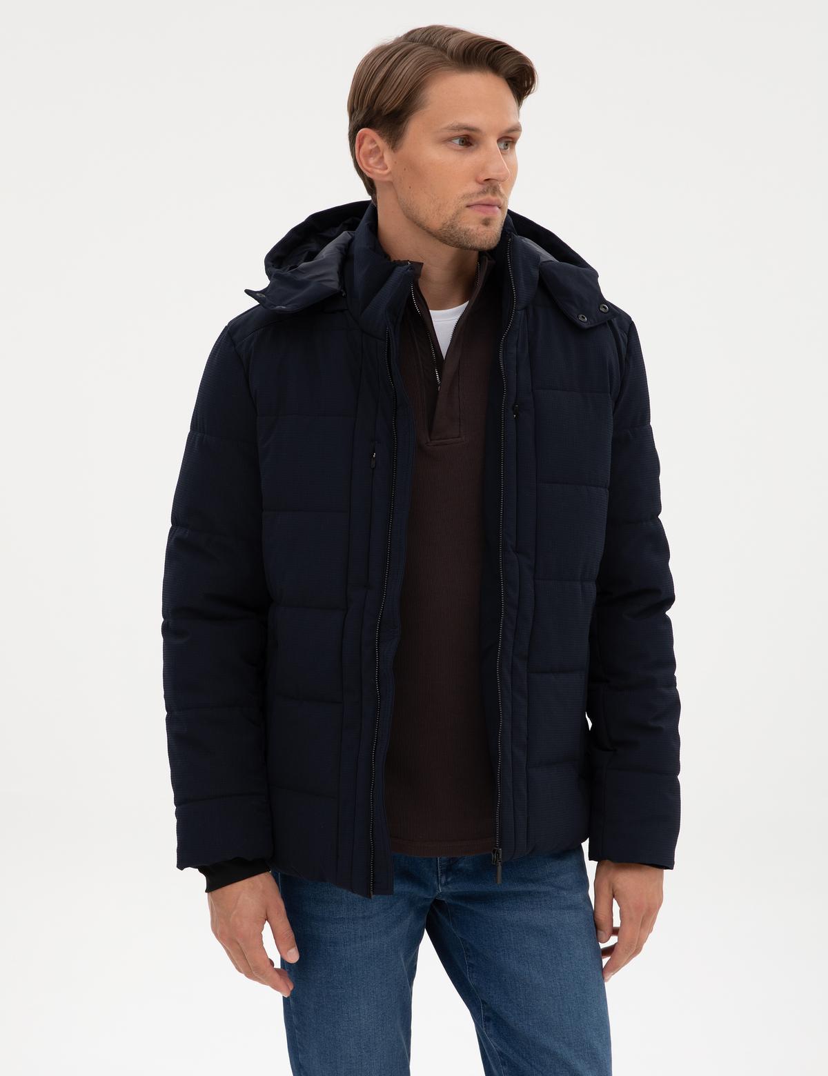 Lacivert Kapüşonlu Mont - 50313544024