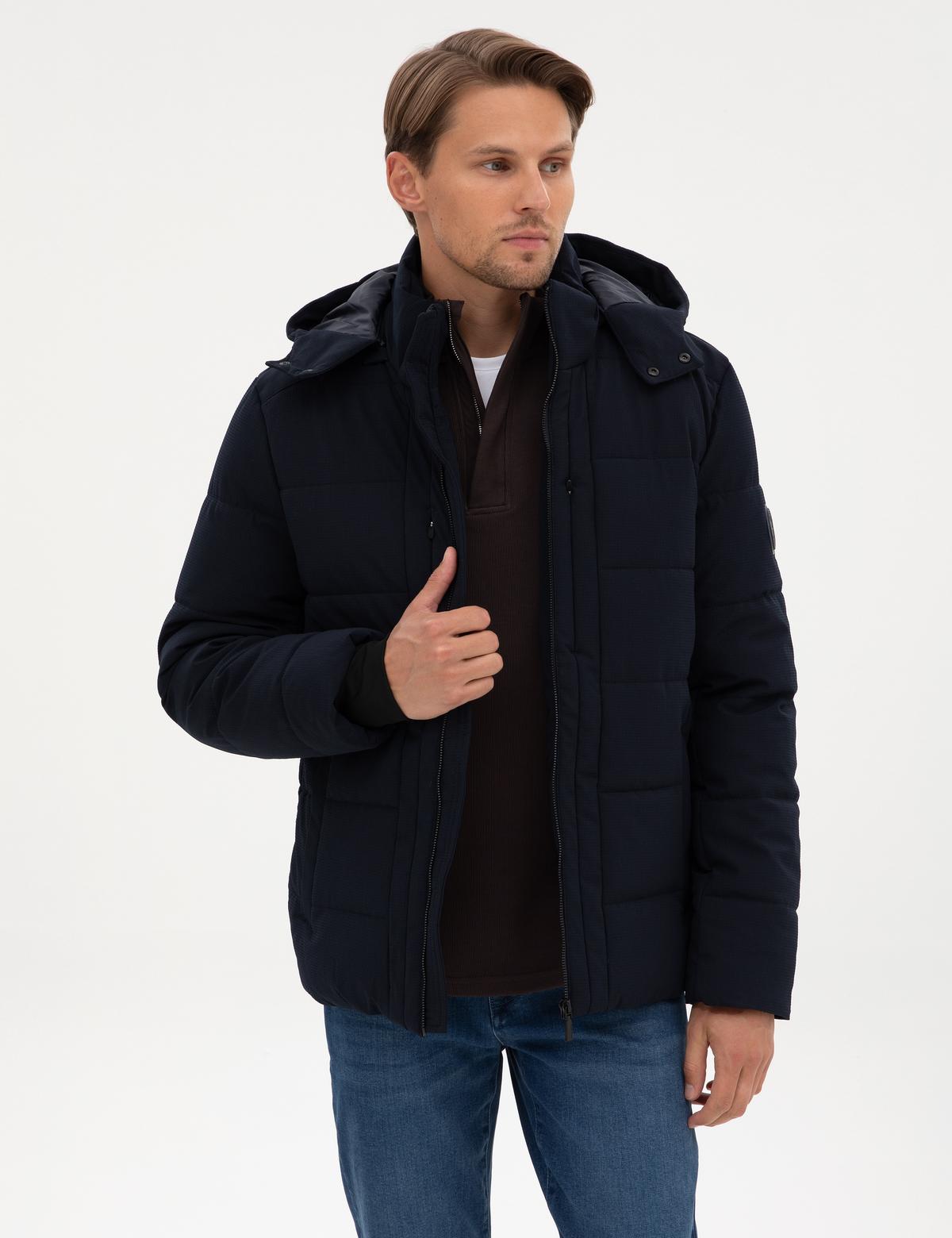 Lacivert Kapüşonlu Mont