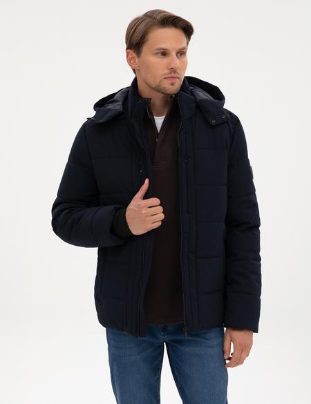 Lacivert Kapüşonlu Mont - 50313544024