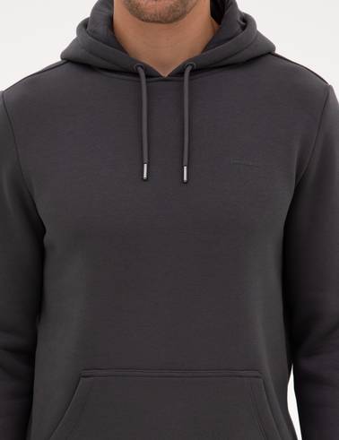 Antrasit 2 İplik Regular Fit Kapüşonlu Basic Sweatshirt