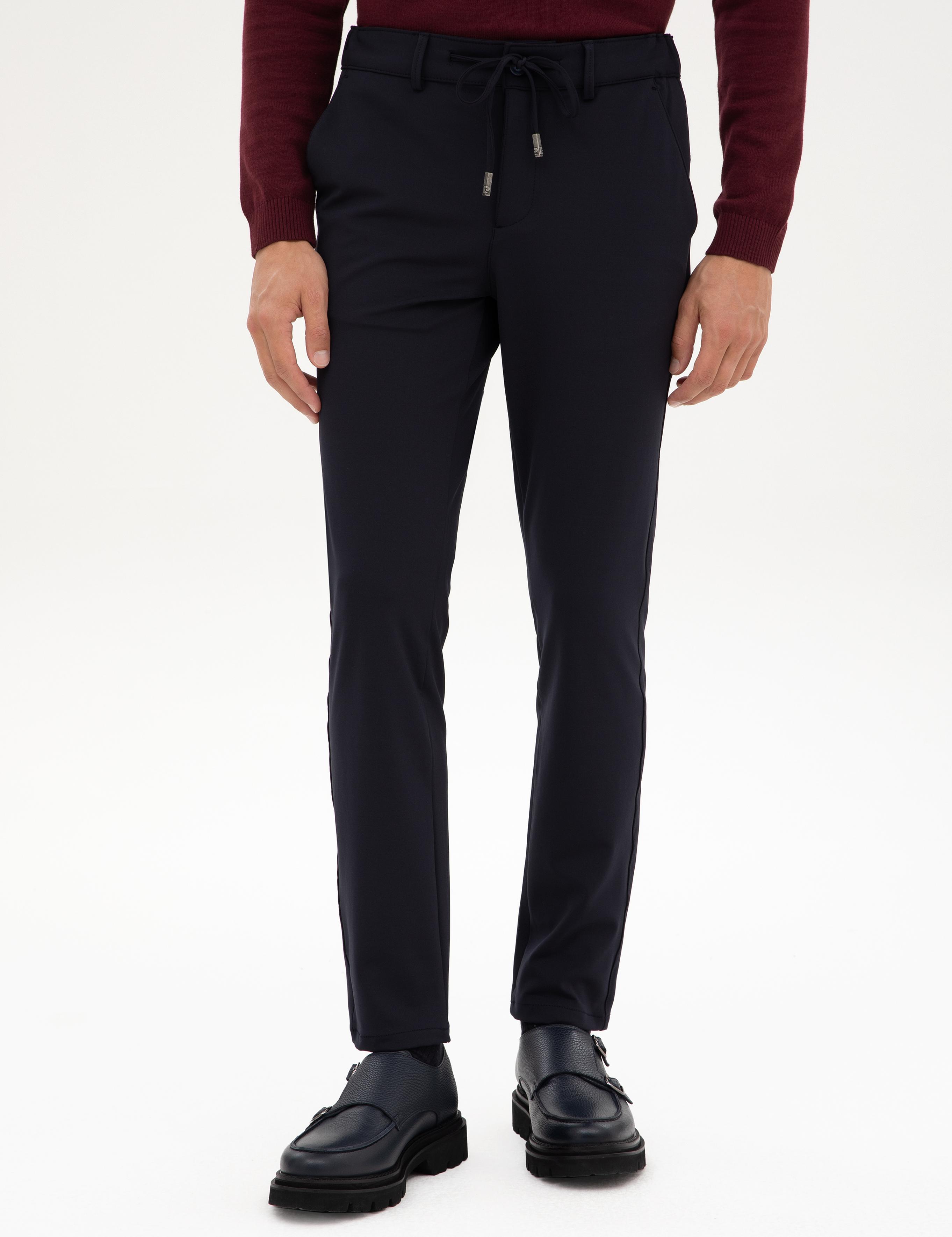 Lacivert Slim Fit Beli Lastikli Kordonlu Jogger Kanvas Pantolon