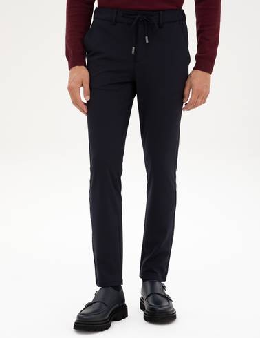 Lacivert Slim Fit Beli Lastikli Kordonlu Jogger Kanvas Pantolon