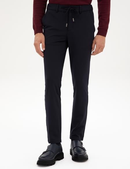Lacivert Slim Fit Beli Lastikli Kordonlu Jogger Kanvas Pantolon - 50317281058