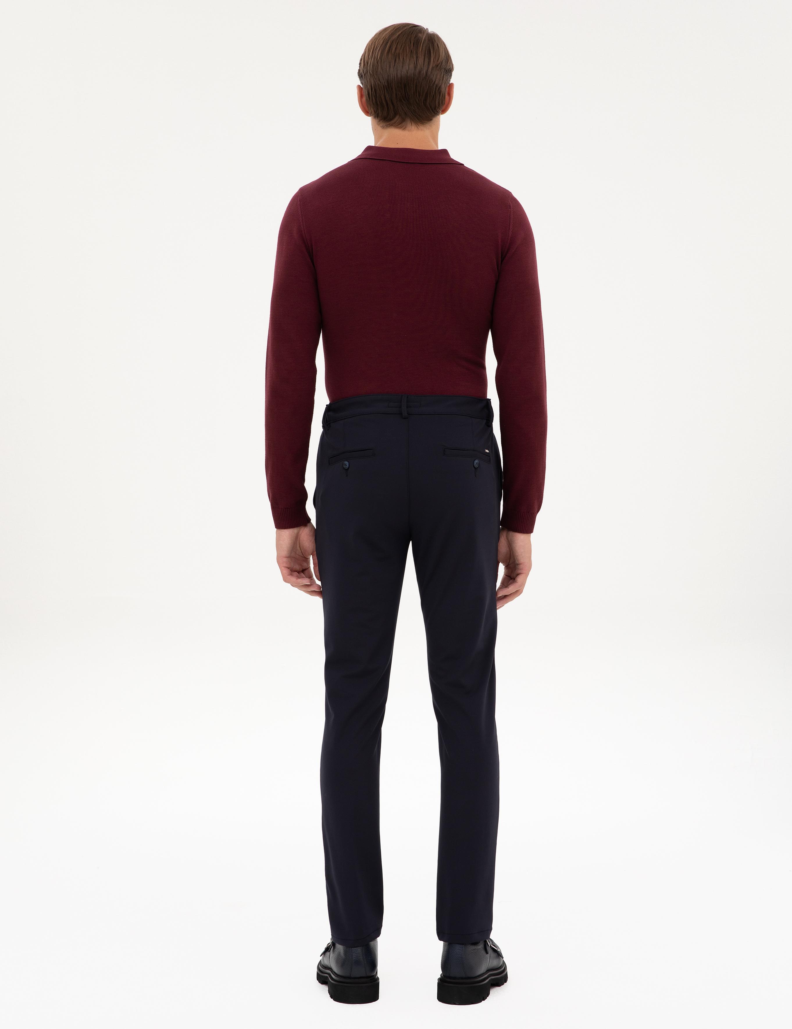 Lacivert Slim Fit Beli Lastikli Kordonlu Jogger Kanvas Pantolon