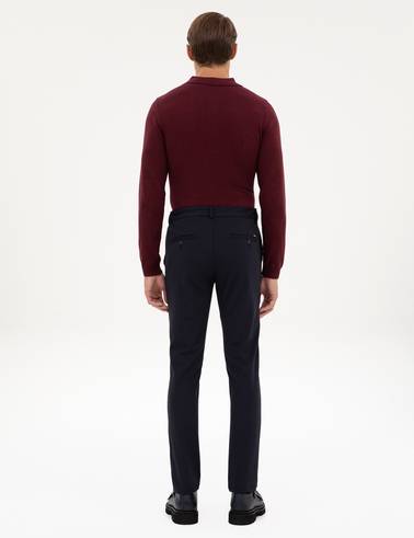 Lacivert Slim Fit Beli Lastikli Kordonlu Jogger Kanvas Pantolon
