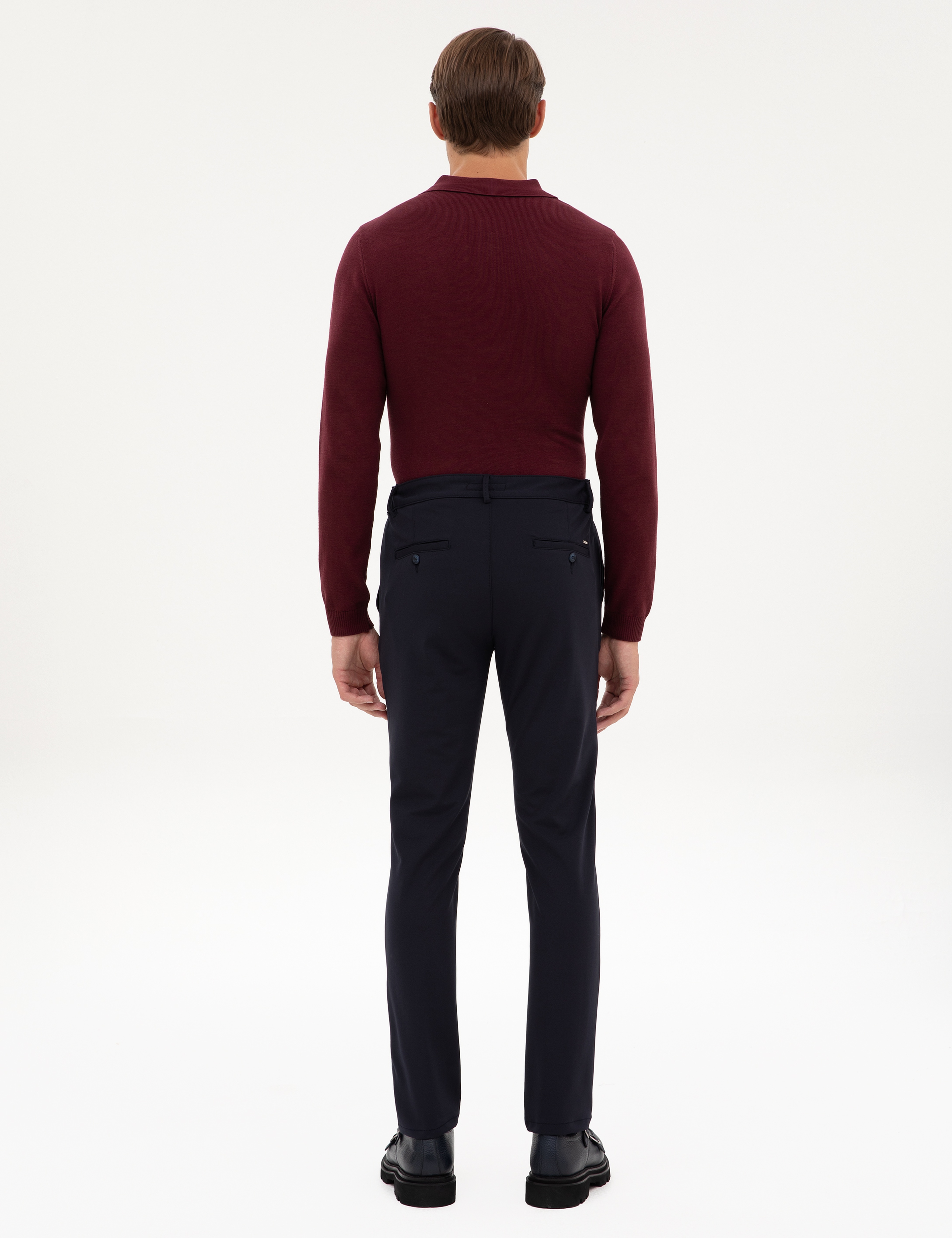 Lacivert Slim Fit Beli Lastikli Kordonlu Jogger Kanvas Pantolon - Image 4