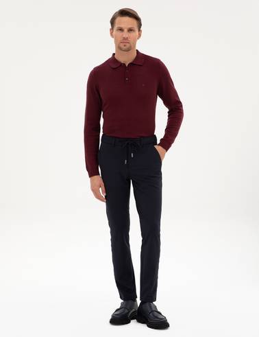 Lacivert Slim Fit Beli Lastikli Kordonlu Jogger Kanvas Pantolon